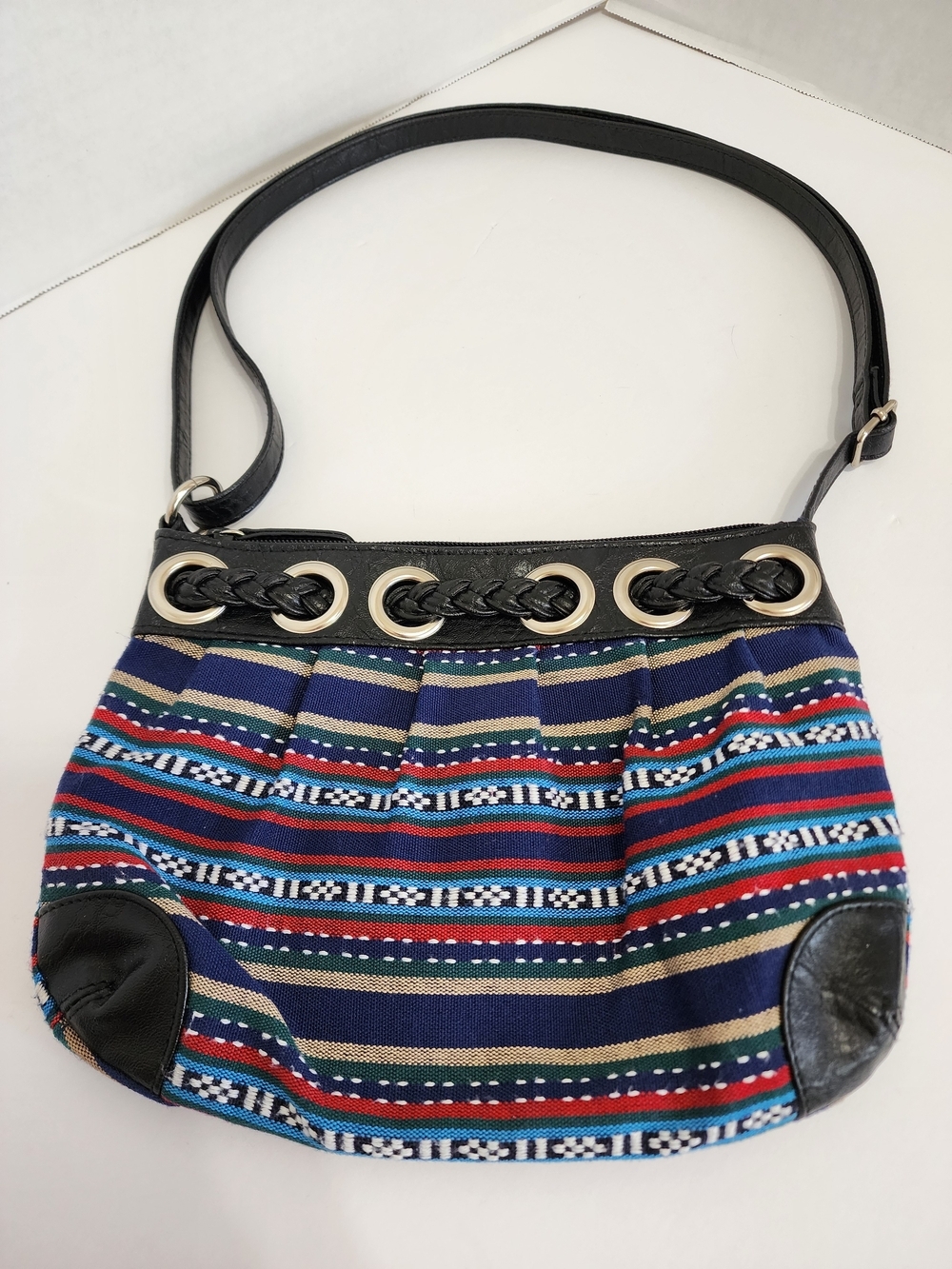 American Eagle Y2K Boho Striped Shoulder Bag Braided Grommet Purse